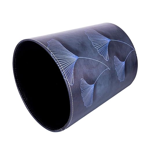 10L/2.64 Gallon Trash Can, Decorative Waste Basket, PU Leather Waste Paper Basket, Waterproof Garbage Can for Bathroom, Bedroom, Office, Kitchen and Living Room - Blue Lines Leaves