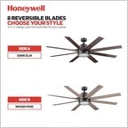 Honeywell Ceiling Fans Xerxes Modern 62 Inch Ceiling Fan with Light, Remote Control Fan, LED Indoor Fan with 8 Blades, Dark Elm and Rough Pine Blade Finish Options, Bronze (50609-01)