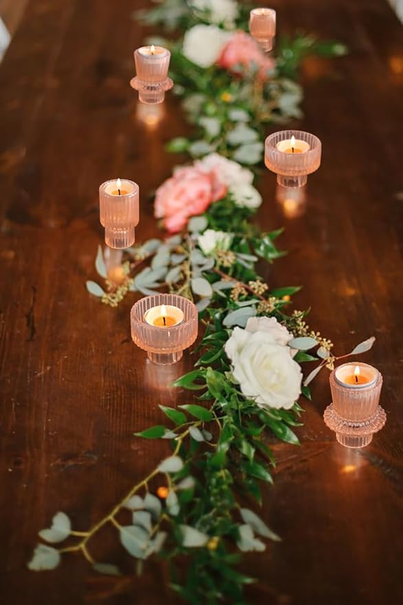 Vixdonos Taper Glass Candlestick Holders Tealight Candle Holders for Table Centerpieces, Wedding Decor and Dinner Party (3 Pcs, Orange Pink)