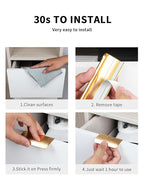 5 Pack 3 inch self Adhesive Cabinet pulls Adhesive Cabinet Handles Gold Stick on Handles for Finger pulls for cabinets Drawer pulls Concealed Seam Flat Edge