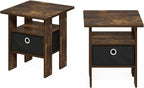 Furinno Andrey Side Table, Set of 2 End Table, Night Stand with Open Shelves and Storage Bin, Bedside Table, for Living Room, Bedroom, Amber Pine