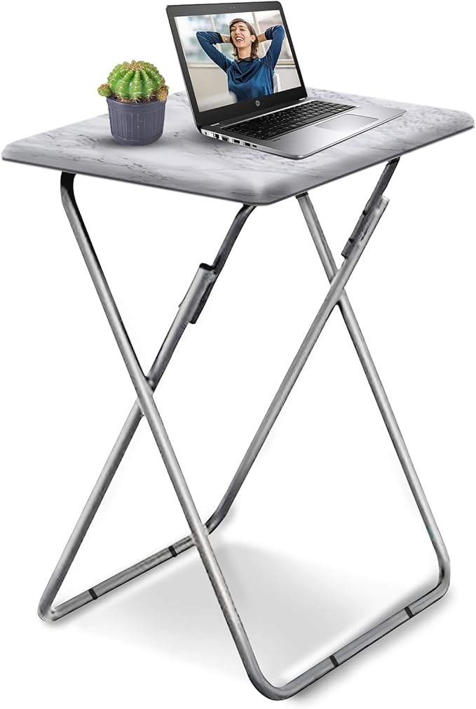 Garden 4 you Tv Trays, Folding Tray Table, Dinner Tray Table with No Assembly Required&Sturdy, Foldable Snack Eating Trays Table for Living Room, 15 x 18.9 x 26 in(White Marble,1PC)