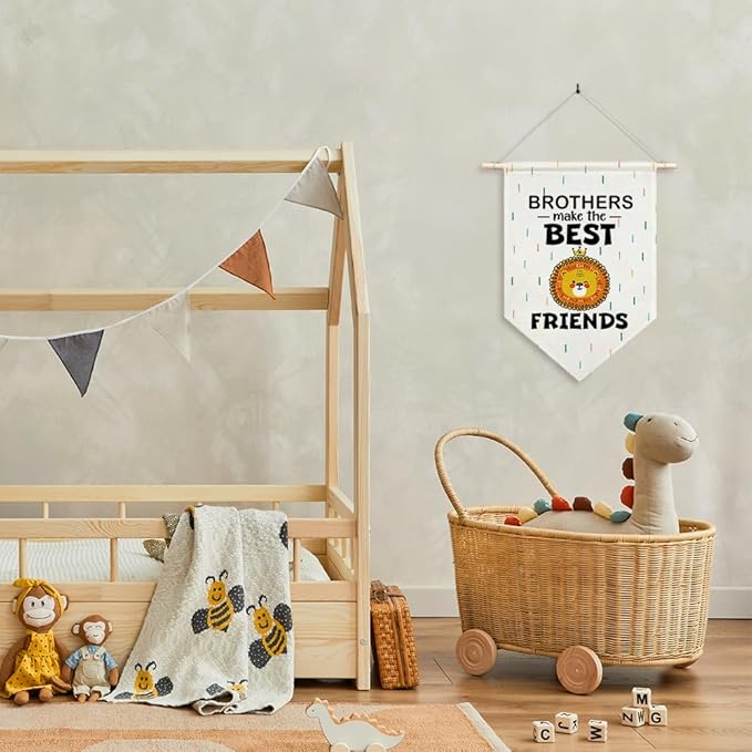 Brothers Make The Best Friends Pennant Flag, Boys Room Wall Art, Best Brother Pennant Banner for Home Nursery Playroom Bedroom Classroom Office Kids Room Decor