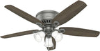 Hunter 52 inch Indoor Ceiling Fan with LED Lights - Ceiling Fan with Pull Chain, For Bedroom, Living Room, or Kitchen, Low Profile Mount, No Remote, 5 Blades - Builder 51113, Matte Silver