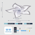 Low Profile Ceiling Fan with Lights,110v Modern Dimmable Flower Shape, Remote Control/app Control,Timing 6 Gear Speeds Fan Ceiling Lamp.