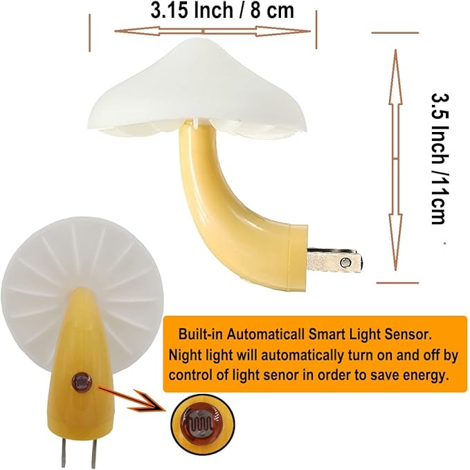 AUSAYE 4 Pack Plug in Night Light, Mushroom Light LED Nightlights for Kids, Adults, Bedroom, Bathroom,Hallway, Stairs, Kitchen Muti-Color