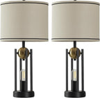 25'' Farmhouse Table Lamps for Living Room Set of 2 with USB C+A Ports, Vintage Bedside Lamp for Bedroom, Touch Lamps for Nightstand, Dual Lights Independent Switch, 4 Bulbs Included, Gold