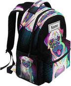 Custom Children's Name School Backpack Personalized Schoolbag Pug Dog Pop Art StyleTravel Bag for Teens Girls Boys