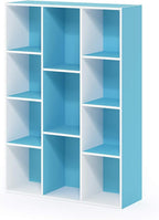 Furinno LUDER Book Shelf, 11-Cube Bookshelf, Reversible Bookcase, 9.4" x 29.1" x 41.7", for Living Room, Bedroom, Home Office, White/Light Blue