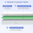 PayLessHere 6 Inch Twin Green Tea Cooling Gel Memory Foam Mattress Twin Size in a Box,Medium-Firm,Pressure Relief&Temperature Regulation,CertiPUR-US Certified,White