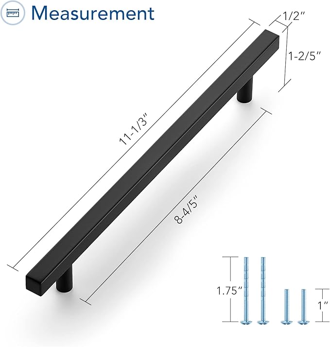 Ravinte Black Cabinet Handles 5 Pack 8-4/5 inch Matte Black Square Cabinet Pulls Kitchen Hardware 11-3/10 inch Overall Length Kitchen Drawer Pulls