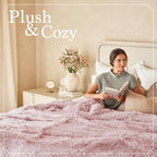 The Connecticut Home Co Throw Blanket Soft Fluffy Room Decor, 70x60, Cozy Warm Throws for Bed, Couch, Gifts for Women, Bedroom Cute Aesthetic Blankets Shag and Sherpa, Dusty Rose