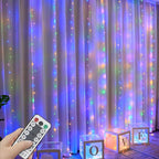 YEOLEH Curtain String Lights, Waterproof Copper Wire Curtain Lights with Control, 8 Modes USB Fairy Lights Plug in Good for Wedding Bedroom Party Home Christmas Decorations,(Colorful,7.9Ft x 5.9Ft)
