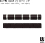 Umbra Flip Wall-Mounted Coat Rack with 5 Hooks – Modern, Space-Saving Storage for Hats, Jackets, Bags, Entryway, Mudroom, Closet, Bathroom, Bedroom – Espresso/Nickel