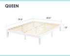 Mellow Naturalista Classic 12 Inch Solid Wood Platform Bed with Wooden Slats, Queen, White