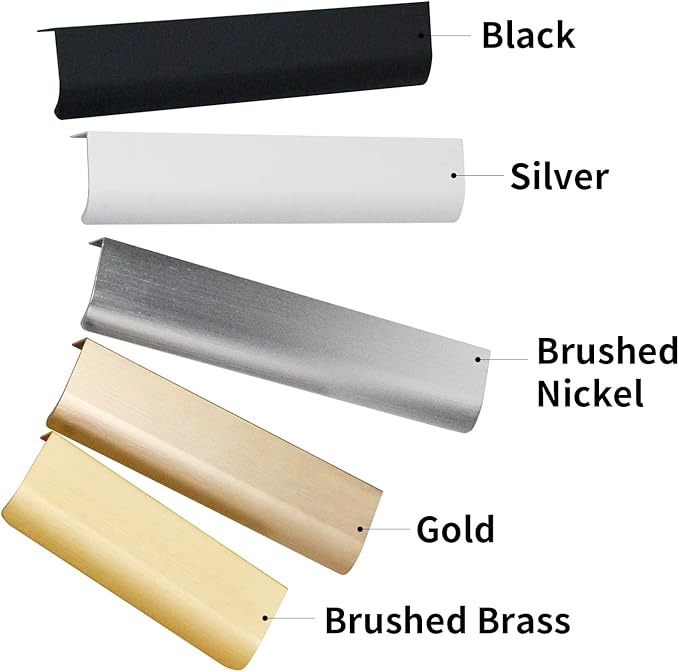 JOOJA 10 Pack Modern Style Finger Edge Pull Furniture DrawerHandles Hidden Cabinet Kitchen Drawer Handles Knobs, Silver 150mm