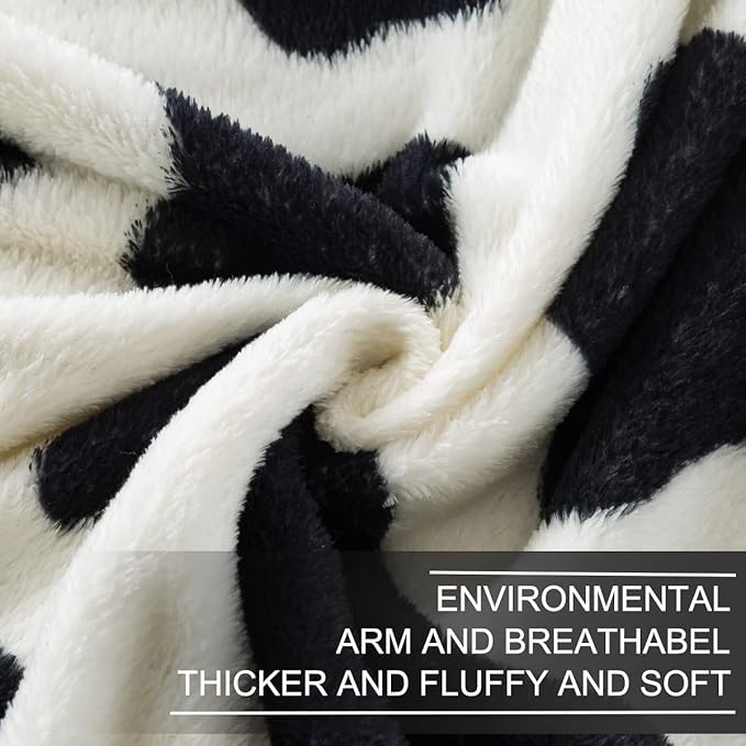 Fleece Cow Print Blanket - Premium Lightweight Anti-Static Bed Cow Throws Soft Cozy Warm Blankets Plush Gift, Bedroom Decor 66" x 90"(Black Cow Twin)