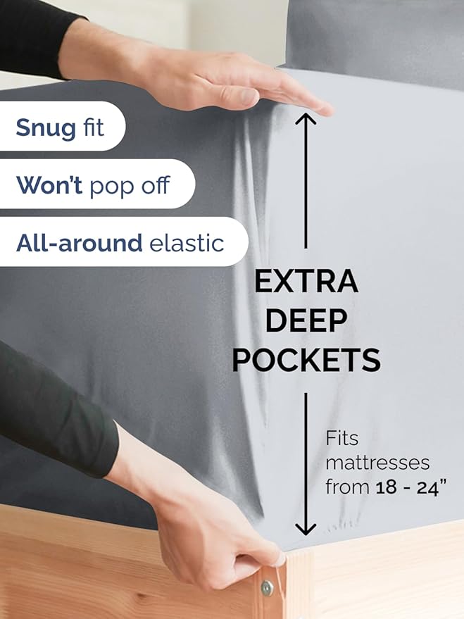 Extra Deep King Sheet Set - 6 Piece Breathable & Cooling Sheets - Hotel Luxury Bed Sheets Set - Easy & Secure Fit - Soft, Wrinkle Free & Comfy Sheets Set - Steel Blue Sheet Set with Extra Deep Pockets