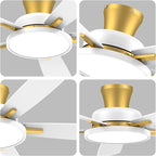 TALOYA 52 inch Ceiling Fans with Lights and Remote,Ultra Silent low profile Ceiling Fan with Three Color Temperature and Dimmable Light with Reversible Blades White Gold