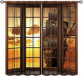 Retro Ship Curtains, Window View Sailing Boat Ship Schooner, Nautical Style Ocean Sunset Landscape Print Blackout Window Drapes for Boys Bedroom Living Room 52x84in