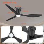 TALOYA Ceiling Fans with Lights,52 inch Modern Low Profile Ceiling Fan with Quiet Reversible DC Motor,Flush Mount,3CCT, Black Ceiling Fan for Bedroom Living Room Kitchen and Patio