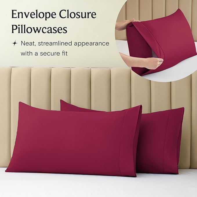 LuxClub 3 PC Sheet Bed Sheets Deep Pockets Wrinkle Free-Kids-Fitted Sheets Machine Washable Hotel Bedding Silky Soft - Burgundy Twin