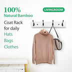 Wooden Coat Rack, Wall-Mounted Organizer for Closet, Entryway, Hallway, Foyer, Bedroom, Heavy Duty Double Hooks for Hanging Towels, Bags, Hats, Jackets, Key (WhiteBlack, 4 Hooks)