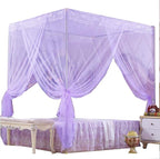 4 Corners Princess Bed Curtain Canopy Canopies for Girls Boys Adults Bed Gift (Queen, Purple)