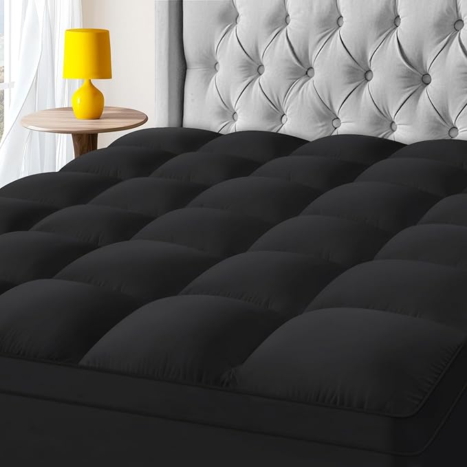 KAYFIA King Mattress Topper, Extra Thick Mattress Pad Cover for Deep Sleep,3D+7D Snow Down Alternative Fill Overfilled Plush Pillow Top Mattress with 8-23 Inch Deep Pocket-Black