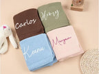 Personalized Embroidered Baby Blanket for Boys/Girls, Cotton Chunky Knit Customized Swaddle with Name, 40 * 30 inches, Handmade Receiving Nursery Blankets, Newborn, Birthday