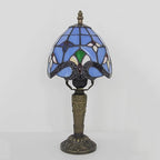 Tiffany Small Lamp Blue Baroque Stained Glass Table Lamp 3 Way Color-Temparetures Bedside Nightstand Table Lamps for Bedroom Living Room Home Office Desk Light W/LED Bulb 6X6X12.5Inch