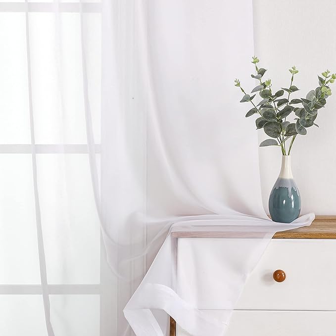 OWENIE Sheer White Curtains 144 inch Extra Long, Elegant and Airy Drapes Translucent Window Treatments for Living Room/Bedroom, White, 2 Panels=84" Wide