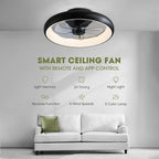 Modern Black 20" Flush Mount Ceiling Fan with Lights, 6 Wind Speeds, LED, Bedroom, Kitchen