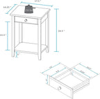 Casual Home Owl Night Stand with USB Port Charging Station and Drawer, 17.5" W x 14.25" D x 24.5" H, Natural Gray