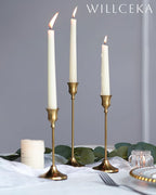 Gold Candlestick Holders, Taper Candle Holders, Set of 3 Brass Candle Holder Set, Vintage Table Centerpiece for Wedding Christmas Holiday