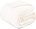Exclusivo Mezcla Fleece Queen Size Blanket for Bed, 90x90 Inches Soft Cozy Jacquard Flannel Blankets, Lightweight Fuzzy Plush Warm for Winter, Off White