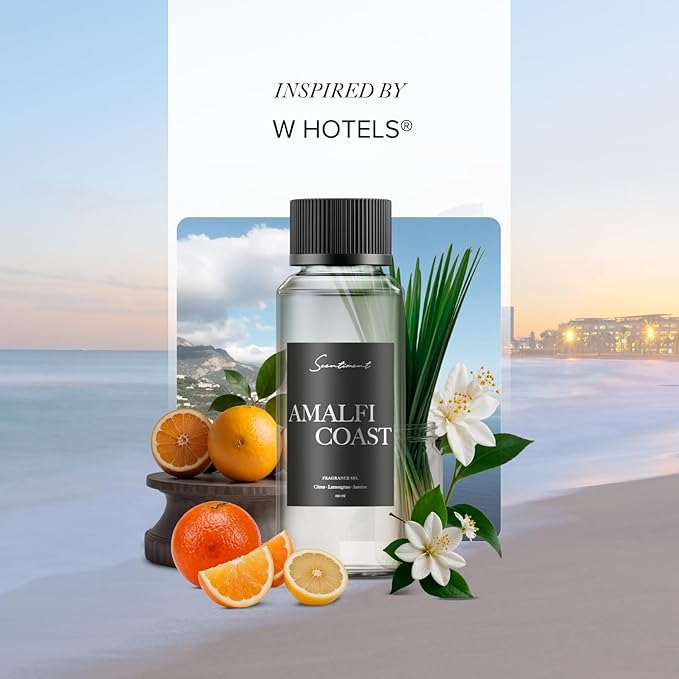Scentiment Diffuser Oil - Amalfi Coast | Aromatherapy Fragrance | Inspired by Luxury Five Star Hotels | Notes of Bergamot, Lemongrass, Jasmine, Lily, Magnolia & Koa Wood (120 mL)