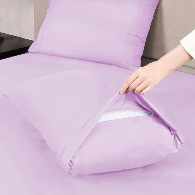 Mejoroom Queen Size Sheet Set - Hotel Luxury 1800 Bedding Sheets & Pillowcases - Deep Pocket Fitted Sheet, Soft, Breathable, Wrinkle & Fade Resistant - 4 Piece (Queen, Lavender)