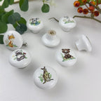 8Pack1.5 Brown Bear Ceramics Cabinet Handle knob Cute Flower Fox Safari Nursery Room Animals Dresser Drawer knobs and pulls