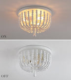 Q&S White Boho Beaded Chandeliers Flush Mount Ceiling Light,3-Lights Small Chandelier Light Fixture for Bedroom,Kitchen,Dining Room,Living Room,Stairway Gazebo