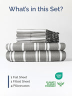 Extra Deep Full Sheet Set - 6 Piece Breathable and Cooling Sheets - Hotel Luxury Bed Sheets Set - Easy Fit - Soft, Wrinkle Free and Comfy Sheets Set - Grey Striped Sheet Set with Extra Deep Pockets