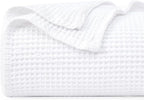 PHF 100% Cotton Waffle Weave Blanket Twin Size for Bed,Snag Proof Lightweight Breathable Moisture-Wicking Throw for Couch,Great for Layering in Cold Weather,Machine Washable,Home Decor Gift-White