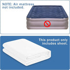 Bedecor Fitted Sheet for Air Mattress Inflate Without Disassembly Convenient & Firm Deep up to 21" White -Queen