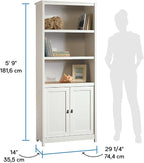 Sauder Cottage Road Book Shelf, Bookshelf with Storage, Library Bookcase with Doors and Adjustable Shelves, in Soft White Finish