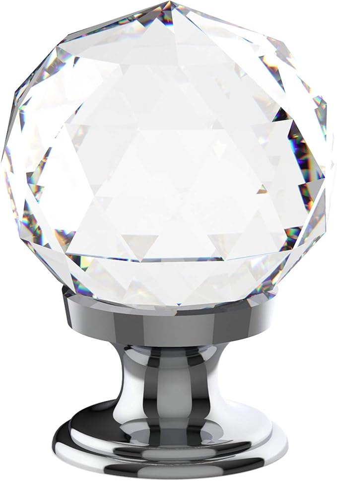 Alzassbg 6 Pack Clear Crystal with Chrome Plated Drawer Knobs, 1-1/5 Inch(30mm) Cabinet Knobs Round Diamond Crystal Knobs for Drawers AL1002CP