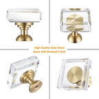 6-Pack 1-1/4-Inch White Cabinet Glass Crystal knobs Brass Drawer Round Knobs Dresser Pulls, Gold Hardware Kitchen Closet knobs for Bifold Doors (Square-1.2inch, 6-Pack)