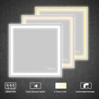 Wall-Mounted LED Square Bathroom Mirror, Makeup Mirror (36 inches x 36 inches,) 3 Color Dimming Bathroom Vanity Mirror with Lights Smart Mirror with Touch