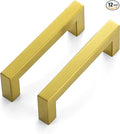 JOY DECOR 12 Pack Cabinet Handles, Gold Cabinet Pulls, 3-3/4 Inch Kitchen Closet Handles Square Drawer Pulls Stainless Steel Drawer Hardware, 96mm Hole Centers