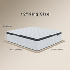 King Size Mattress, 12 Inch Innerspring Hybrid Mattress in a Box with Gel Memory Foam, Individually Wrapped Encased Coil Pocket Spring Mattresses, Pressure Relief, Medium Firm, 76"*80"*12"