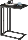 Yusong C Shaped End Table - Slide Under Sofa Couch Bed, Small Table for Small Spaces, Skinny Overbed, Coffee Drink Snack Table for Living Room, Black Oak